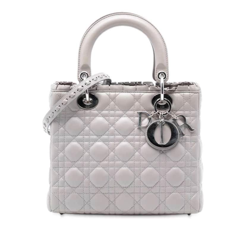 Dior Medium Lambskin Cannage Ruffle Lady Dior Grey Leather Very good condition - Front View