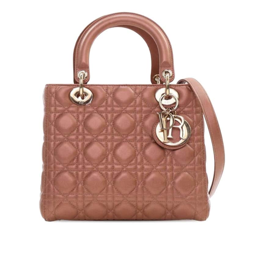 Dior Medium Lambskin Cannage Lady Dior Brown Leather Good condition - Front View