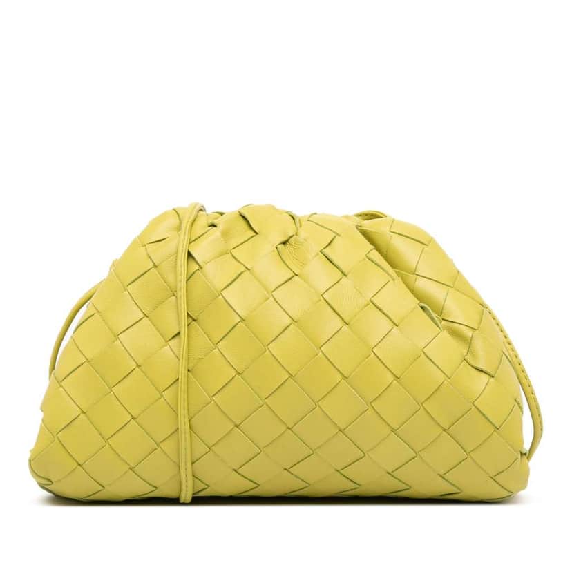 Bottega Veneta Nappa Intrecciato The Mini Pouch Crossbody Green Leather Good condition - Front View