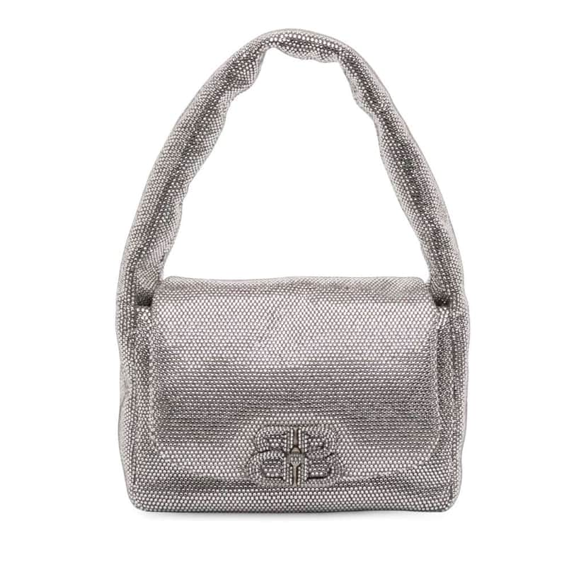 Balenciaga Small Rhinestone Embellished Calfskin Monaco Sling Shoulder Bag Silver Leather Good condition - Front View