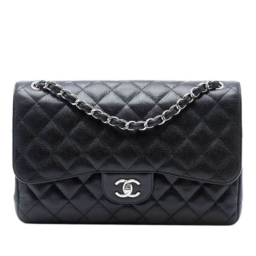 Chanel Jumbo Classic Caviar Double Flap Black Leather Good condition - Front View