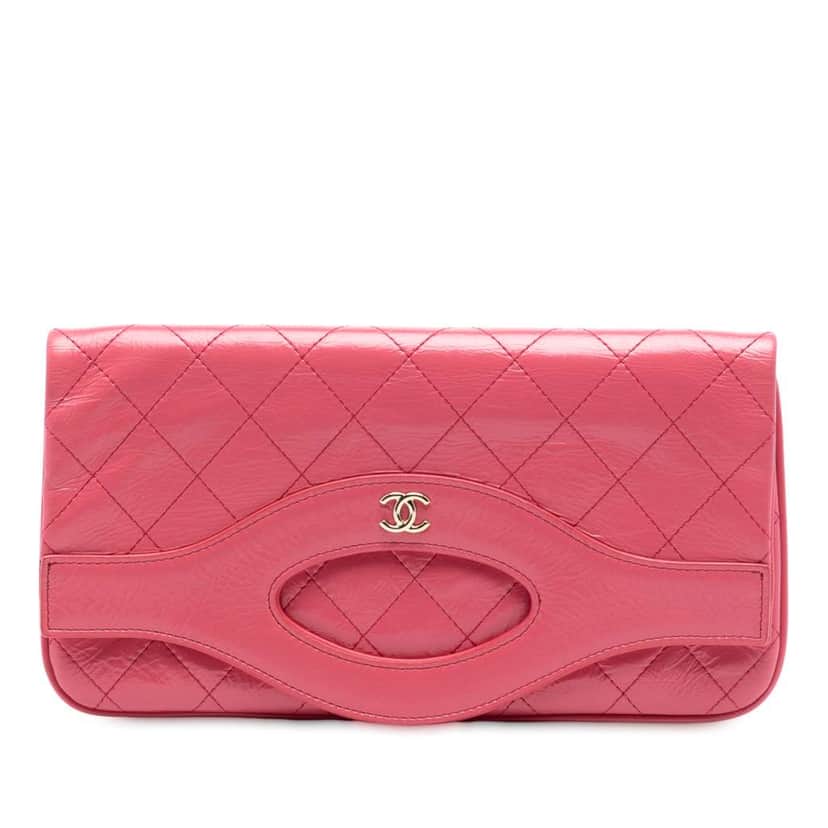 Chanel Crumpled Calfskin 31 Clutch Pink Leather Good condition - Front View