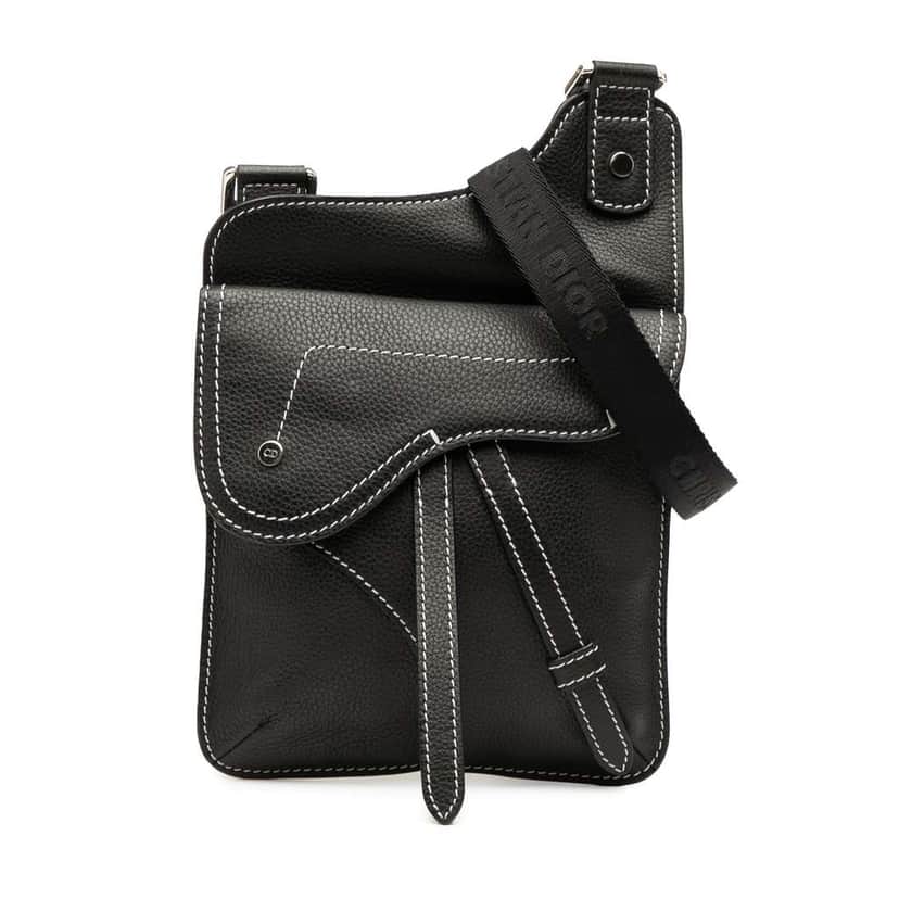 Dior Grained Calfskin Saddle Flat Messenger Bag Black Leather Good condition - Front View