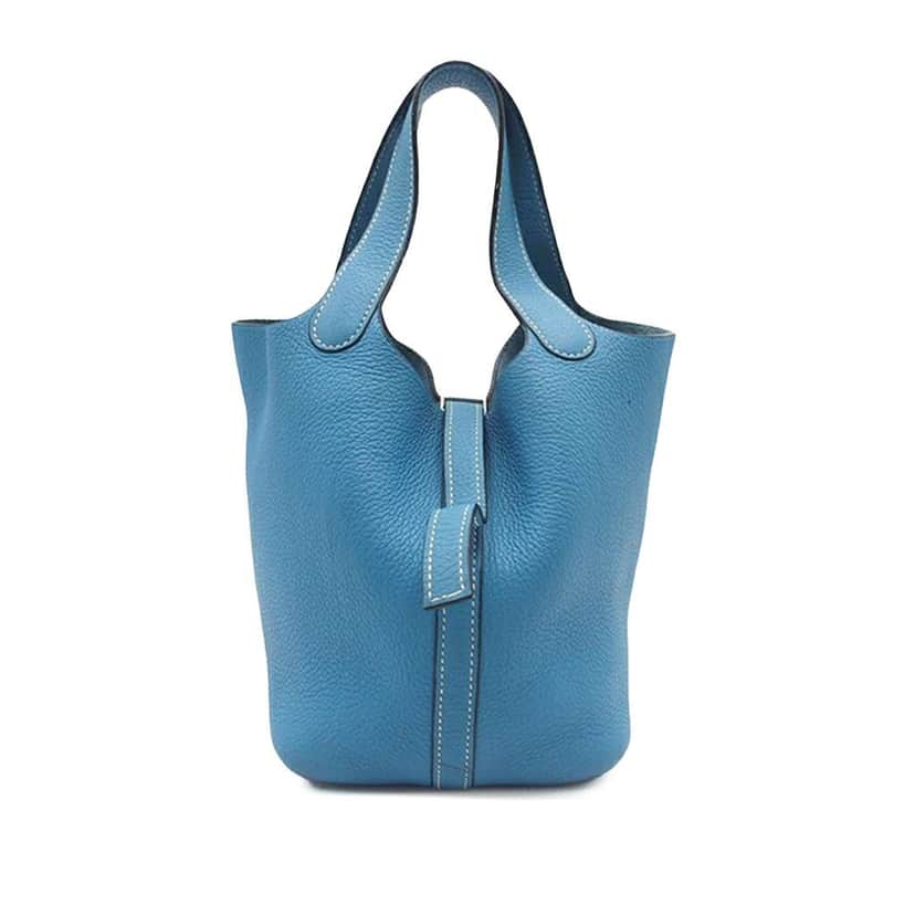 Hermès Clemence Picotin 18 Blue Leather Good condition - Front View