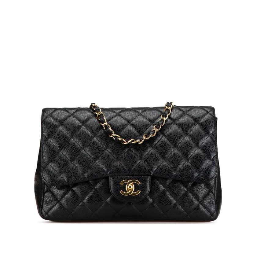 Chanel Jumbo Classic Caviar Single Flap Black Leather Good condition - Front View