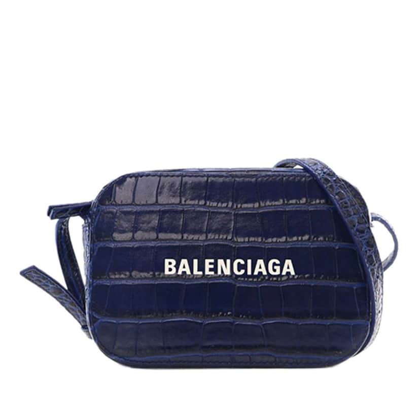 Balenciaga XS Embossed Leather Everyday Camera Bag Blue Leather Good condition - Front View