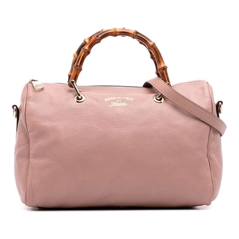 Gucci Medium Calfskin Bamboo Shopper Boston Bag Pink Leather Good condition - Front View