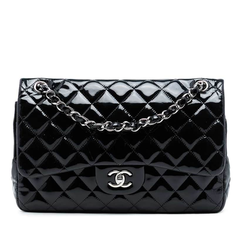 Chanel Jumbo Classic Patent Double Flap Black Leather Good condition - Front View