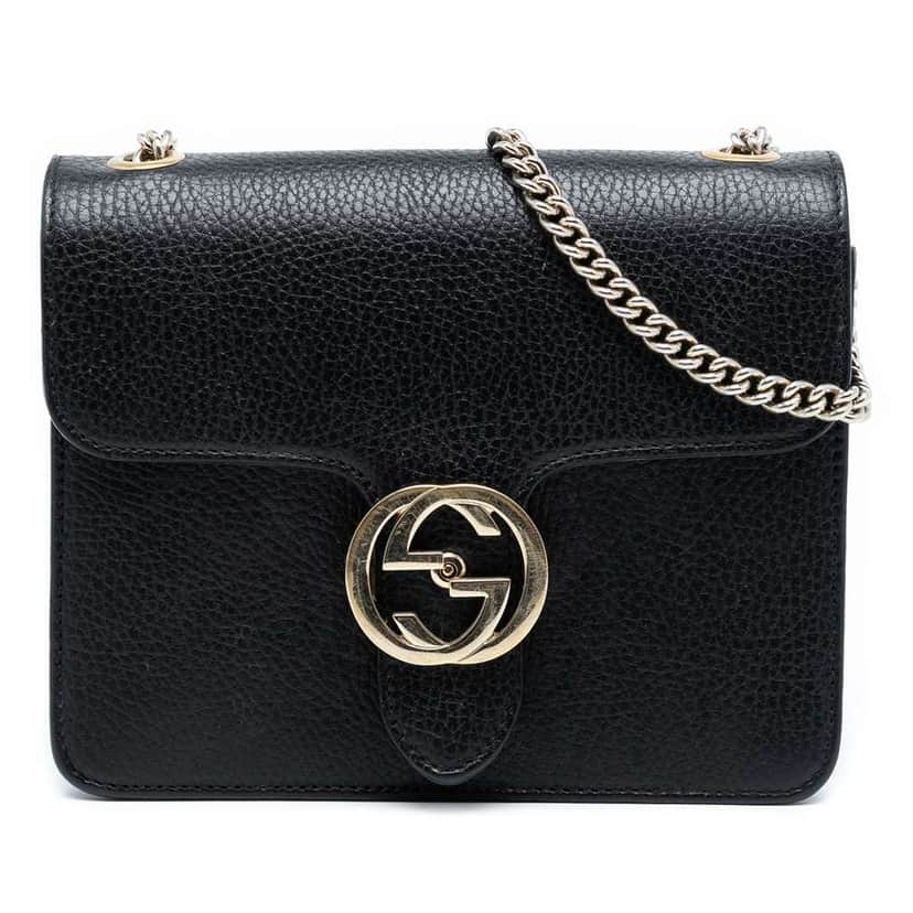 Gucci Small Dollar Calfskin Interlocking G Crossbody Black Leather Good condition - Front View