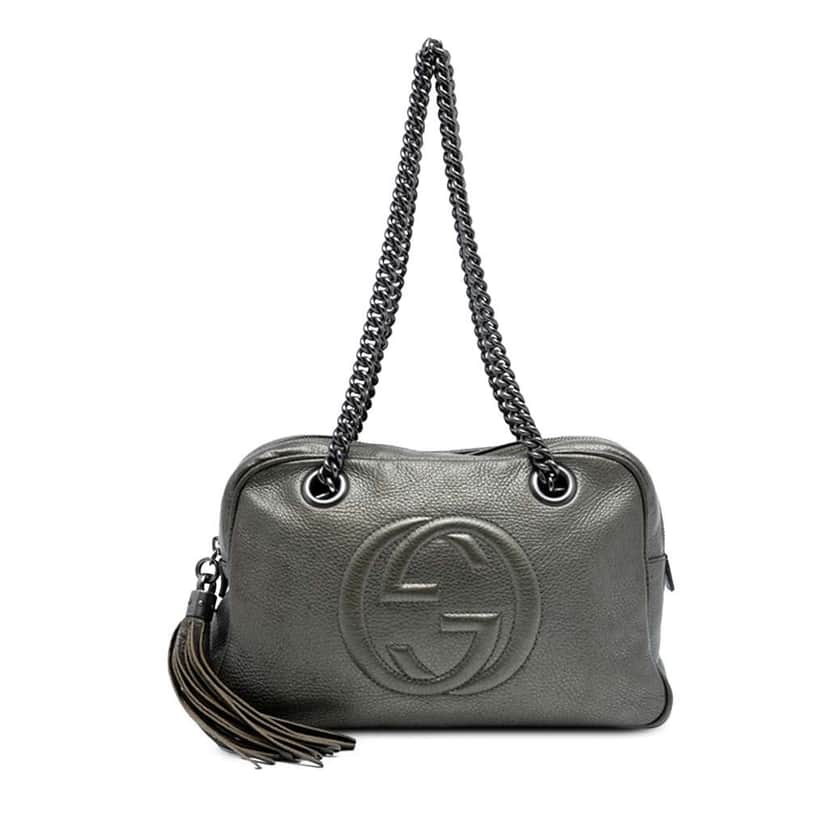Gucci Leather Soho Chain Zip Shoulder Bag Silver Leather Good condition - Front View