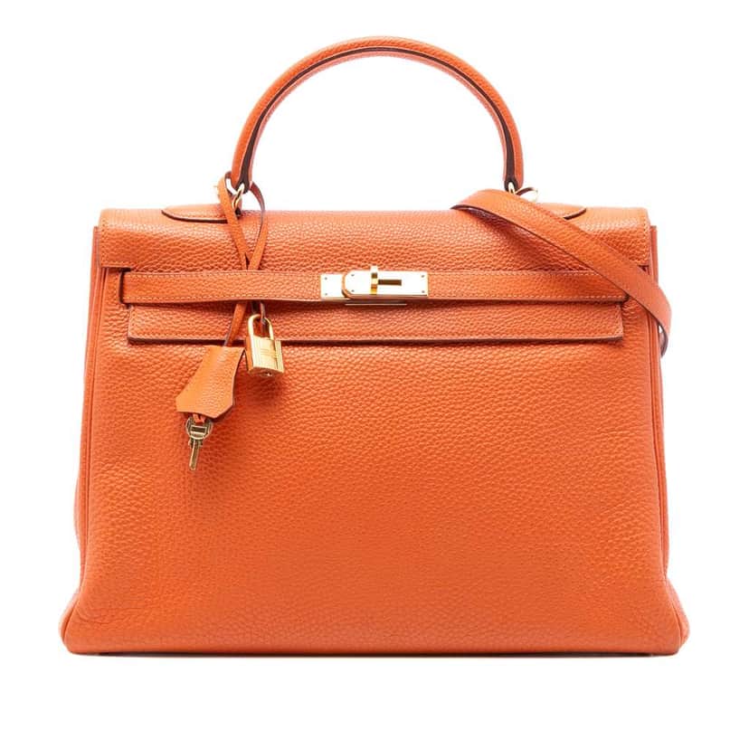 Hermès Togo Kelly II Retourne 35 Orange Leather Good condition - Front View