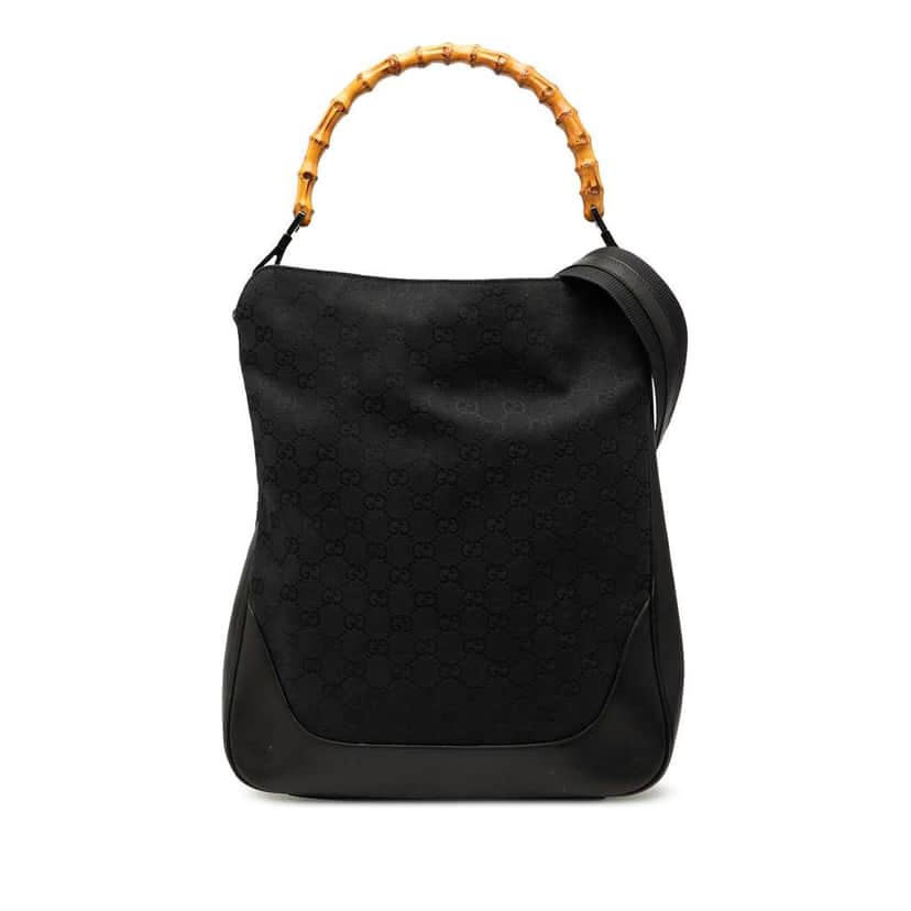 Gucci GG Canvas Bamboo Web Satchel Black Canvas Fair condition - Front View