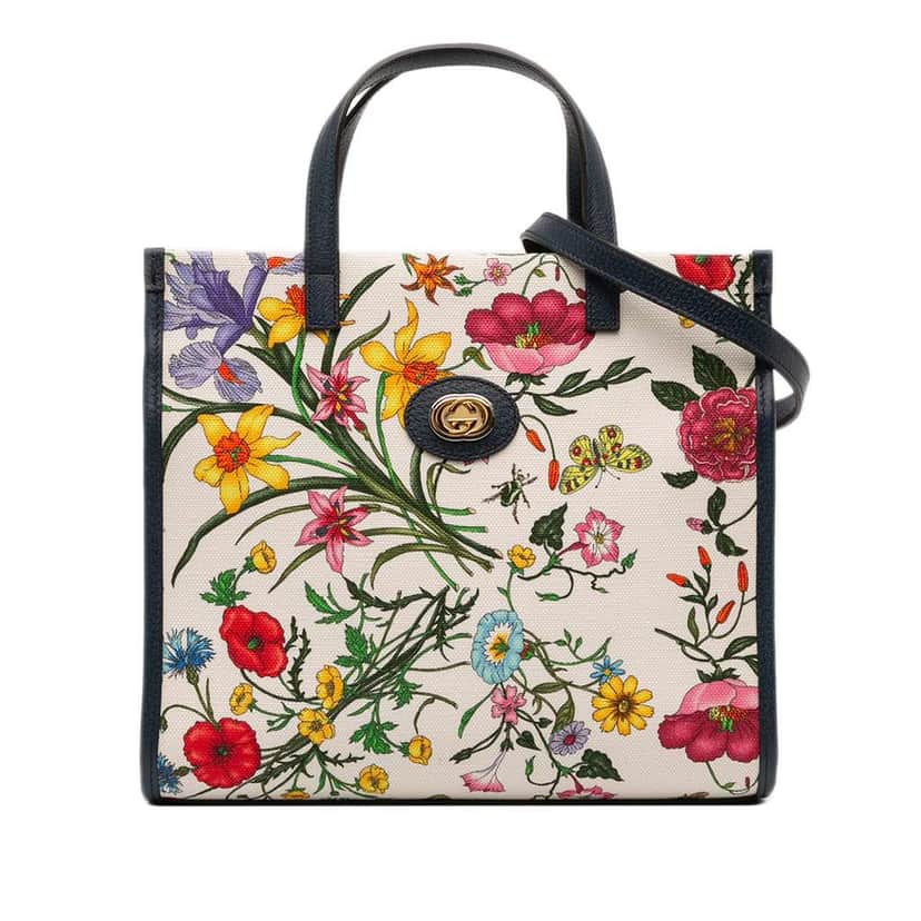 Gucci Medium Canvas Flora Satchel White Canvas Good condition - Front View