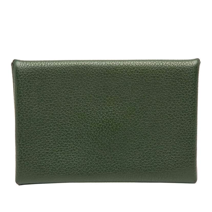 Hermès Epsom Verso Calvi Card Holder Green Leather Good condition - Front View