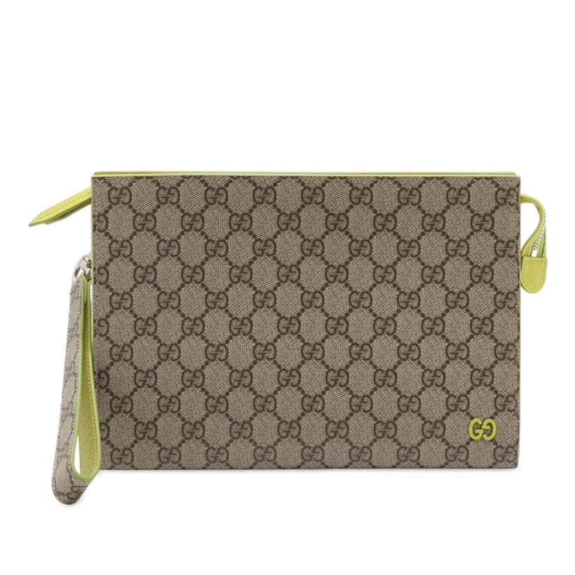 Gucci Small Bicolor GG Supreme Pouch Brown Canvas Very good condition - Front View