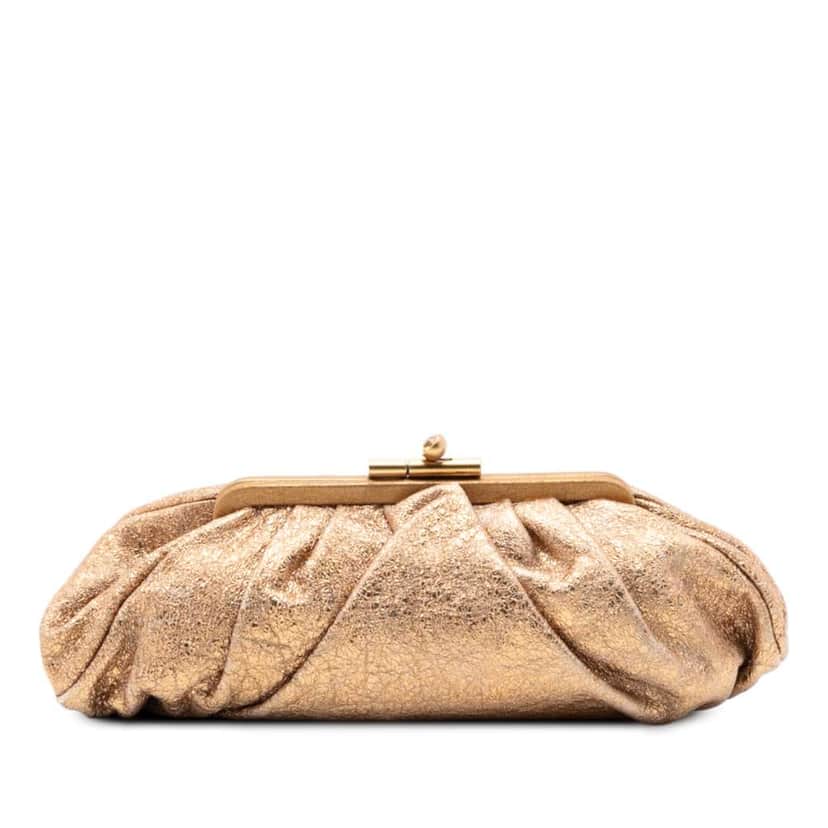 Chanel Metallic Crackled Calfskin Monte Carlo Clutch Gold Leather Very good condition - Front View