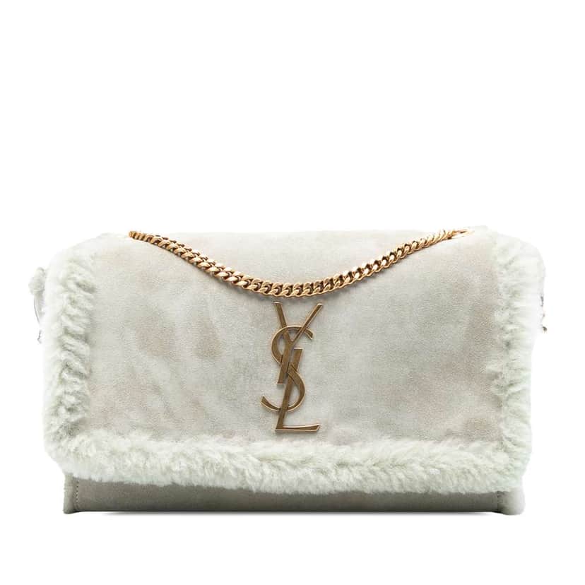 Saint Laurent Medium Shearling Monogram Kate Reversible Shoulder Bag Grey Very good condition - Front View