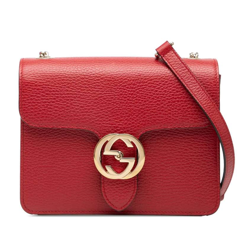 Gucci Small Dollar Calfskin Interlocking G Crossbody Red Leather Good condition - Front View