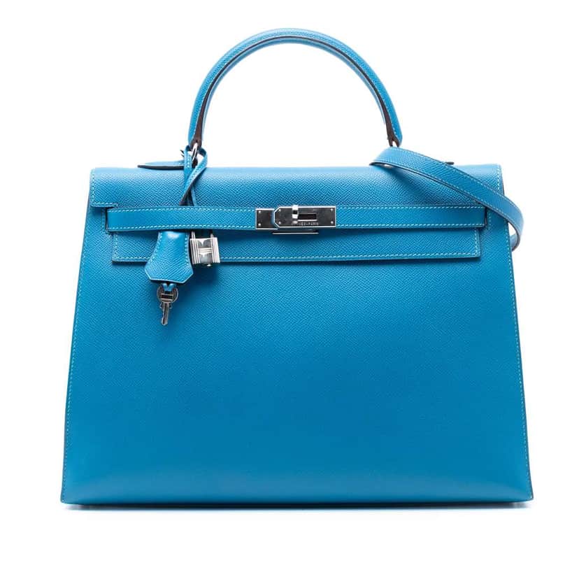 Hermès Epsom Kelly II Retourne 35 Blue Leather Very good condition - Front View