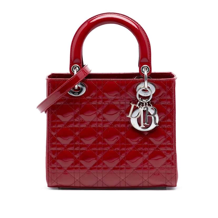 Dior Medium Patent Cannage Lady Dior Red Leather Good condition - Front View