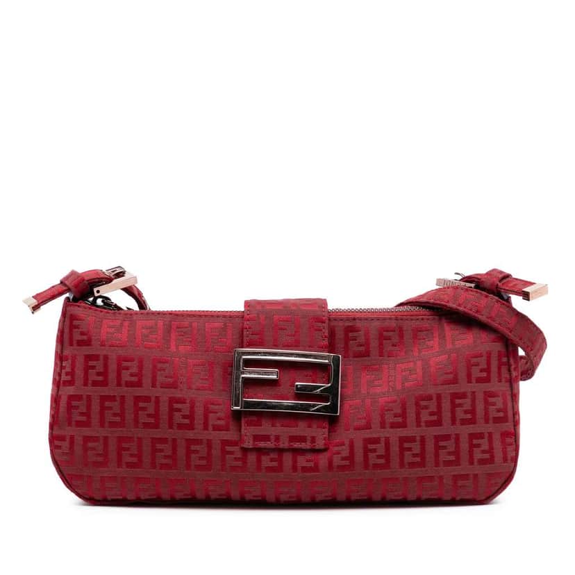 Fendi Zucchino Canvas Shoulder Bag Red Canvas Good condition - Front View