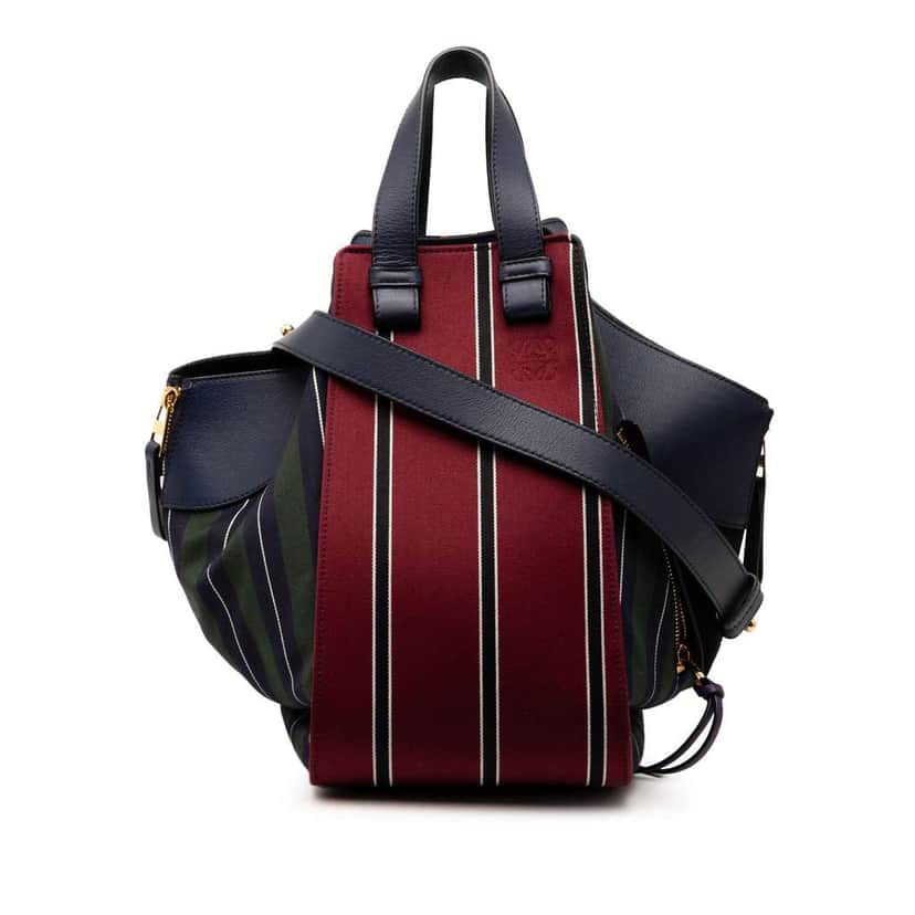 Loewe Medium Stripes Canvas and Leather Hammock Satchel Red Canvas Good condition - Front View