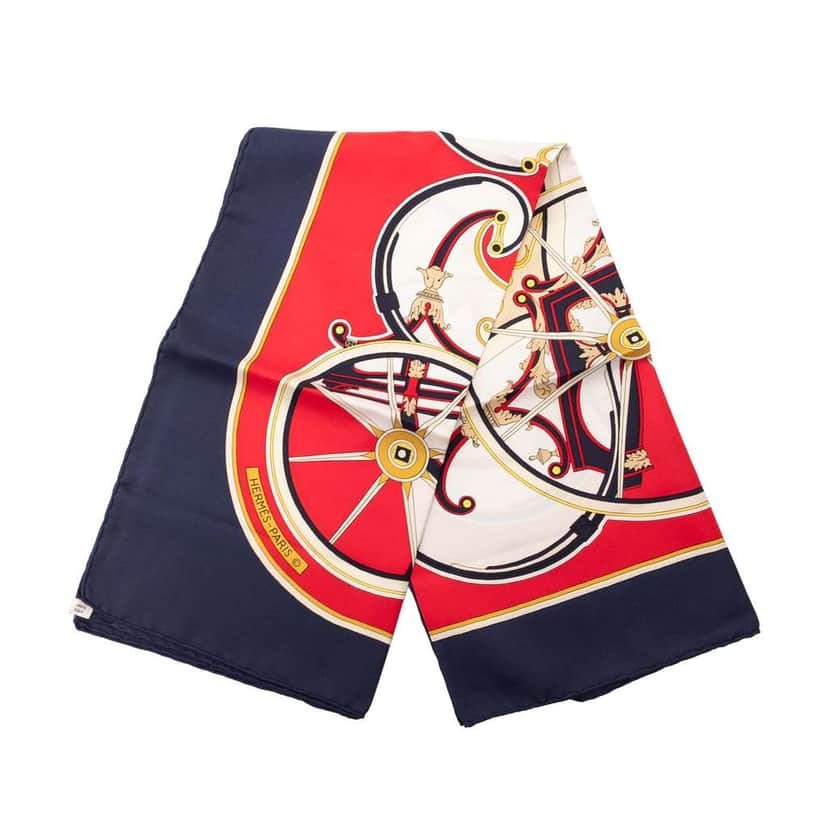 Hermès Washingtons Carriage Silk Scarf 90 Red Silk Very good condition - Front View