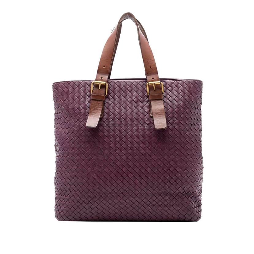 Bottega Veneta Bicolor Nappa Intrecciato Belt Strap Tote Purple Leather Very good condition - Front View