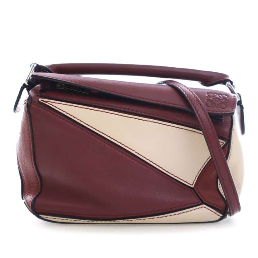 Loewe Mini Bicolor Calfskin Puzzle Satchel Red Leather Good condition - Front View
