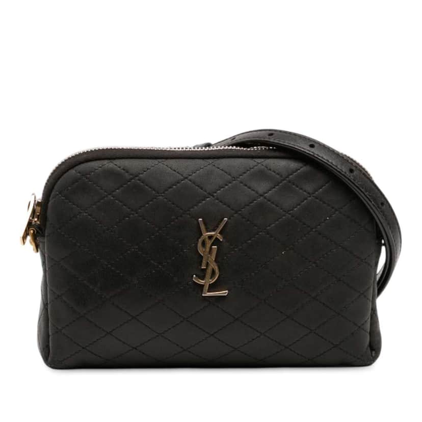 Saint Laurent Mini Quilted Lambskin Gaby Zippered Pouch Black Leather Very good condition - Front View