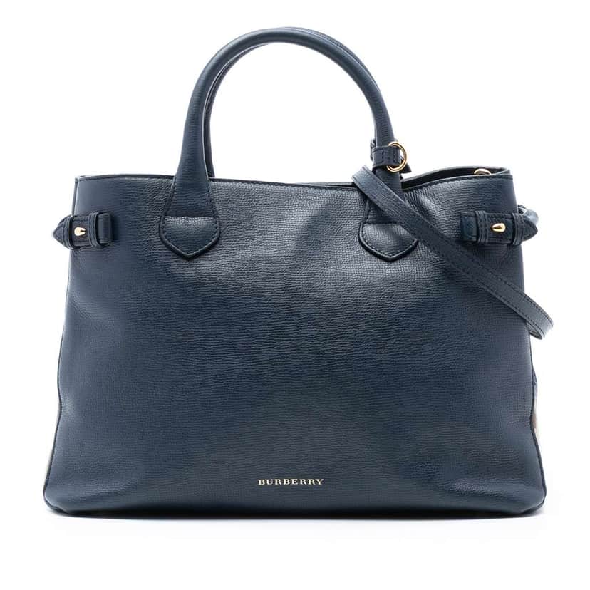 Burberry Medium Leather and House Check Banner Satchel Blue Leather Good condition - Front View