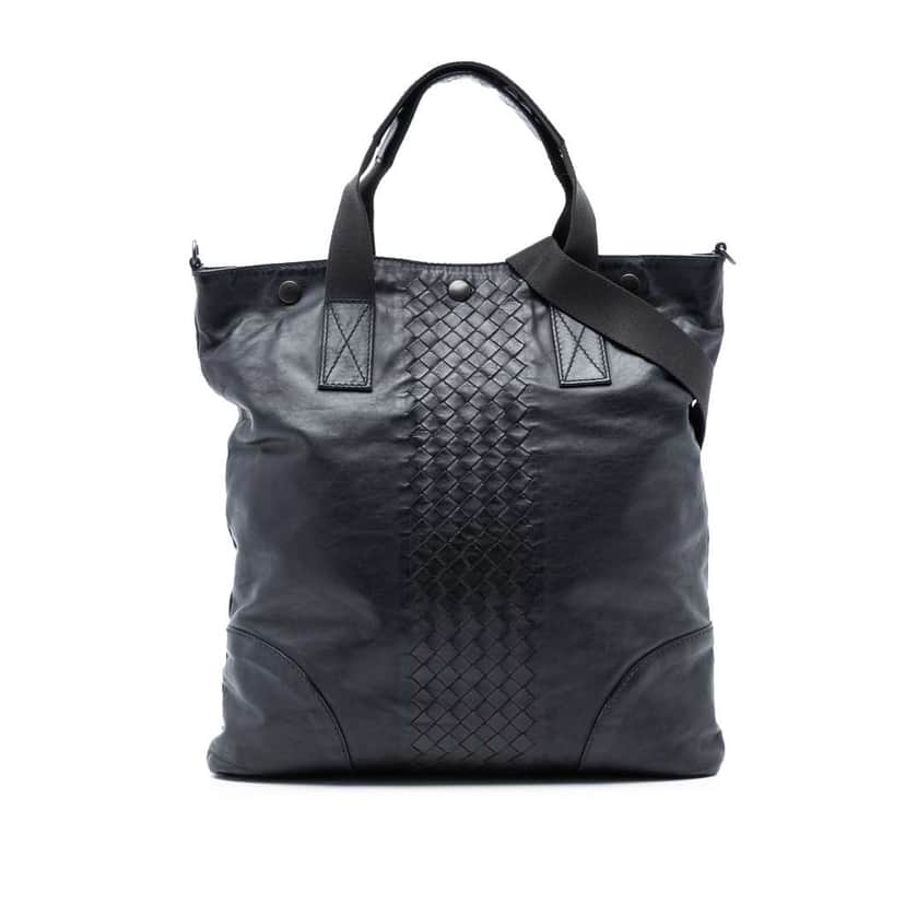 Bottega Veneta Intrecciato Trimmed Nappa Convertible Tote Black Leather Very good condition - Front View