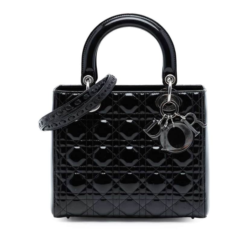 Dior Medium Patent Cannage Lady Dior Black Leather Good condition - Front View