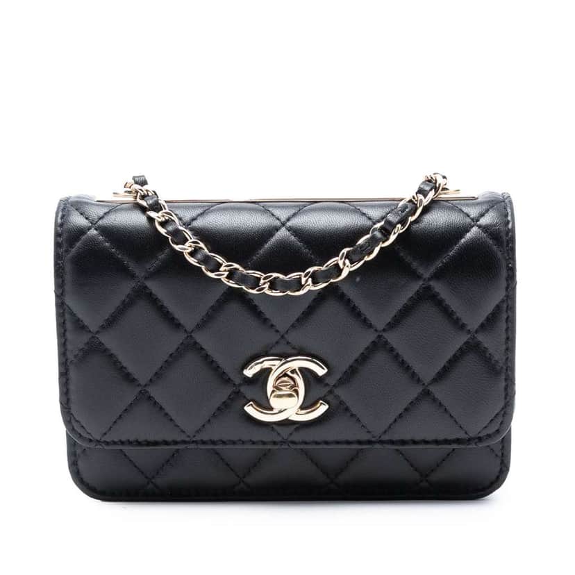 Chanel Mini Lambskin Trendy CC Wallet On Chain Black Leather Good condition - Front View