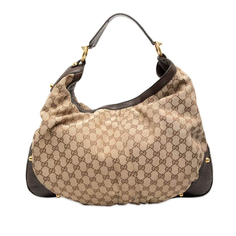 Gucci Large GG Canvas Jockey Hobo Brown Canvas Good condition - Front View