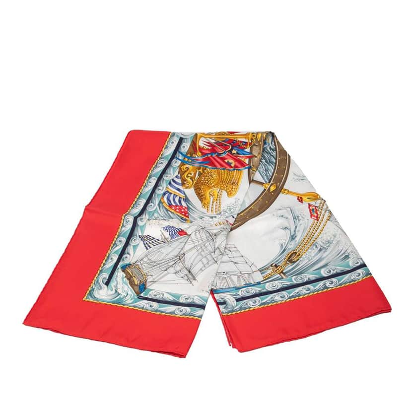 Hermès Vive Le Vent Silk Scarf White Silk Good condition - Front View