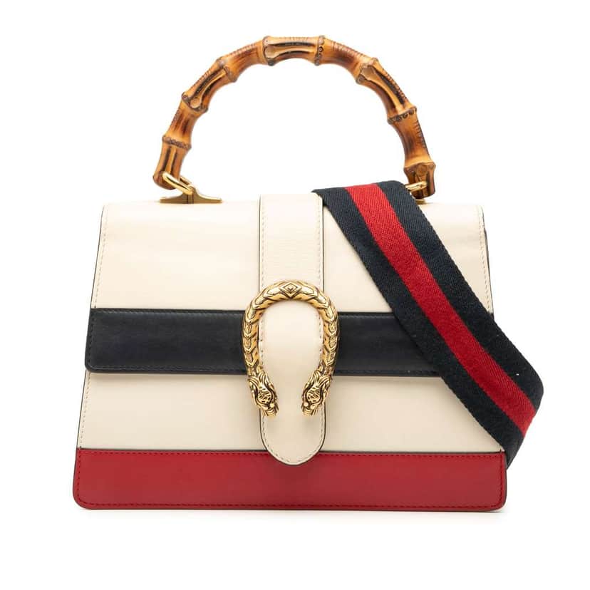 Gucci Medium Leather Bamboo Dionysus Web Satchel White Leather Very good condition - Front View