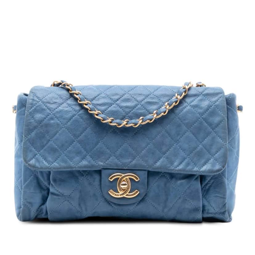 Chanel Large Quilted Iridescent Calfskin Chic Quilt Flap Blue Leather Good condition - Front View