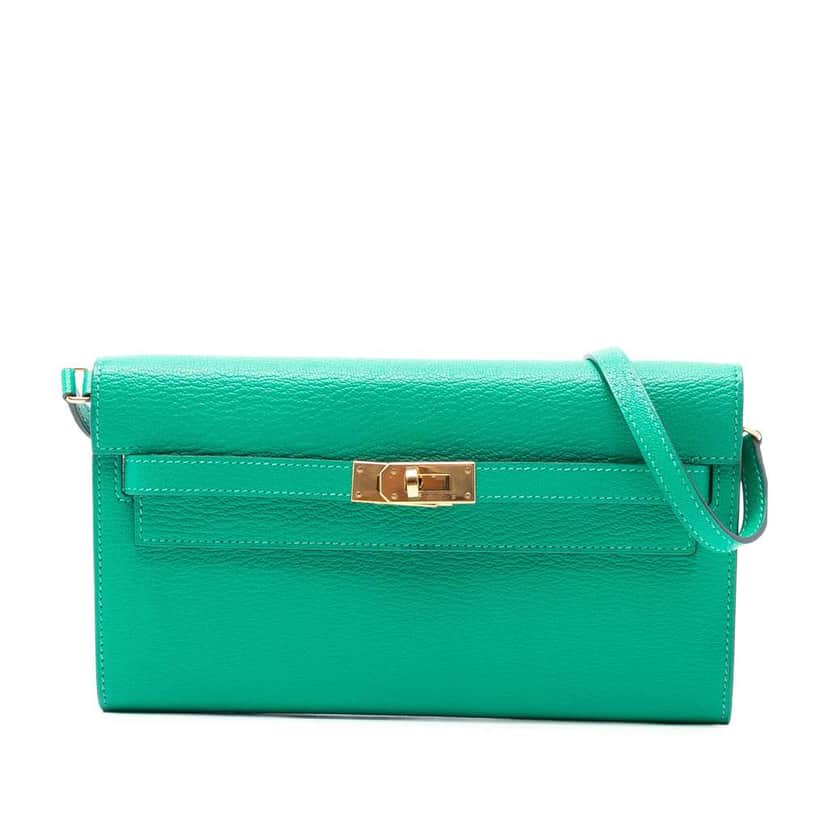 Hermès Chevre Mysore Kelly To Go Wallet Green Leather Good condition - Front View
