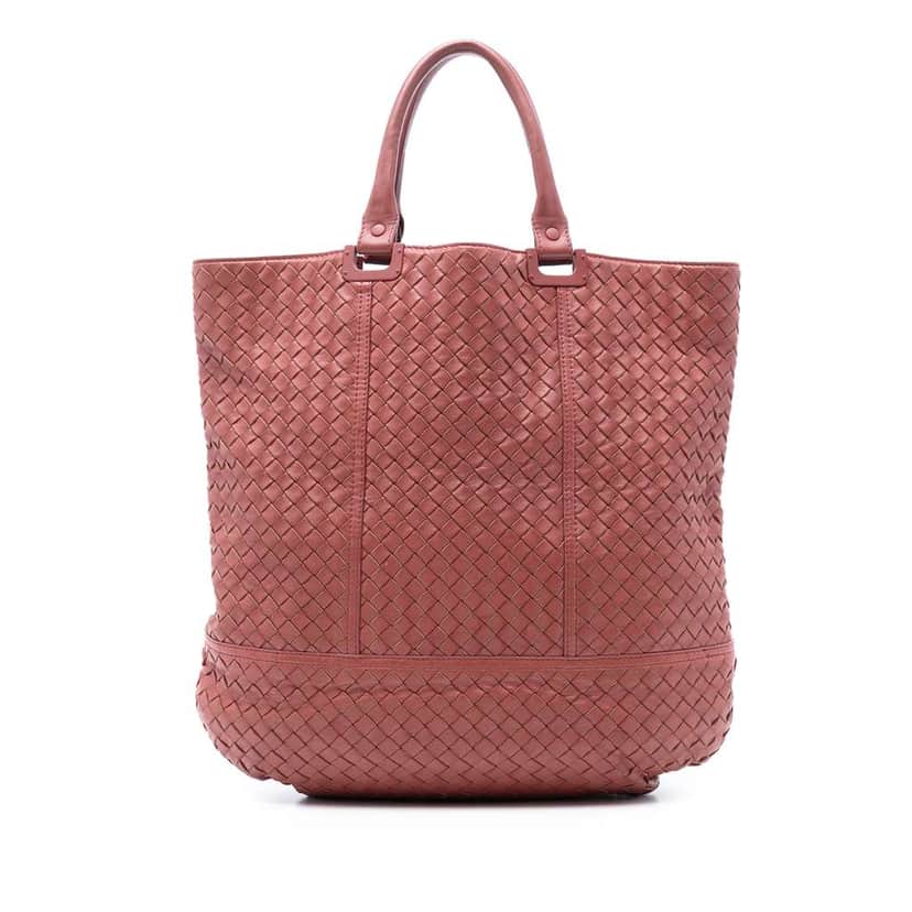 Bottega Veneta Nappa Intrecciato Tote Red Leather Good condition - Front View