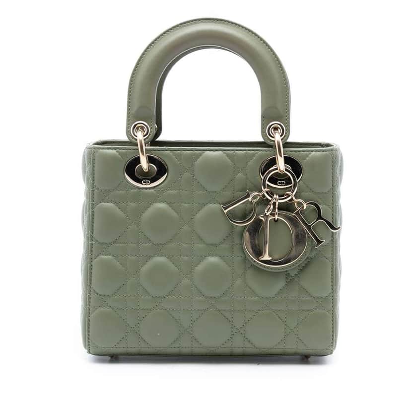 Dior Small Lambskin Cannage Lady Dior Green Leather Good condition - Front View