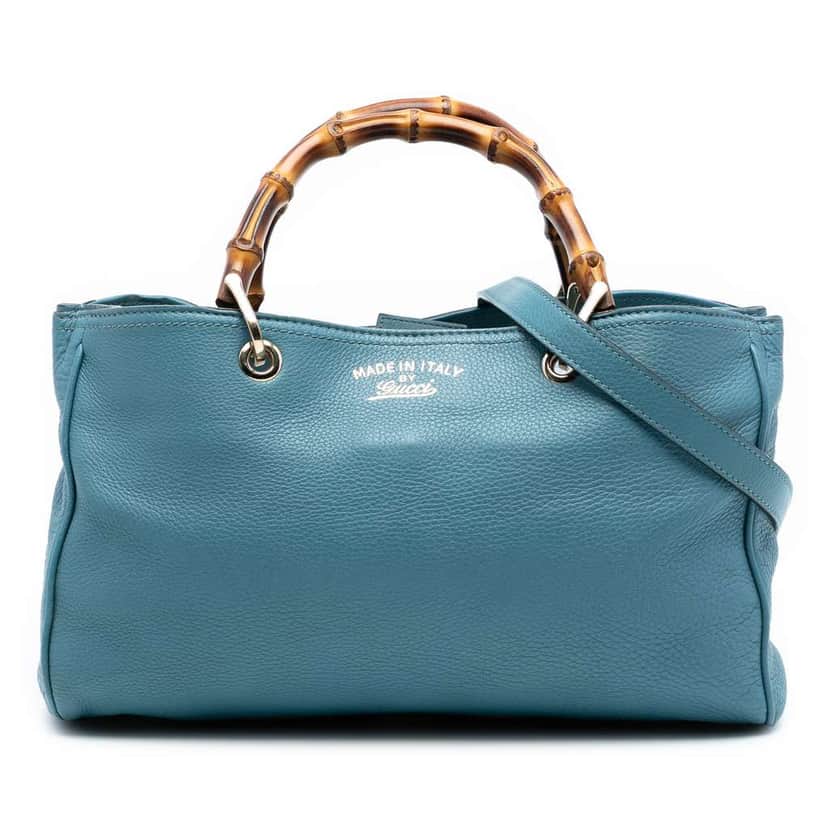 Gucci Medium Calfskin Bamboo Shopper Satchel Blue Leather Good condition - Front View