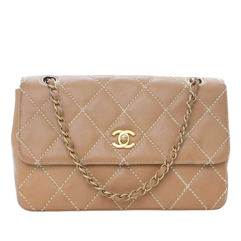 Chanel Medium CC Quilted Calfskin Wild Stitch Flap Brown Leather Good condition - Front View