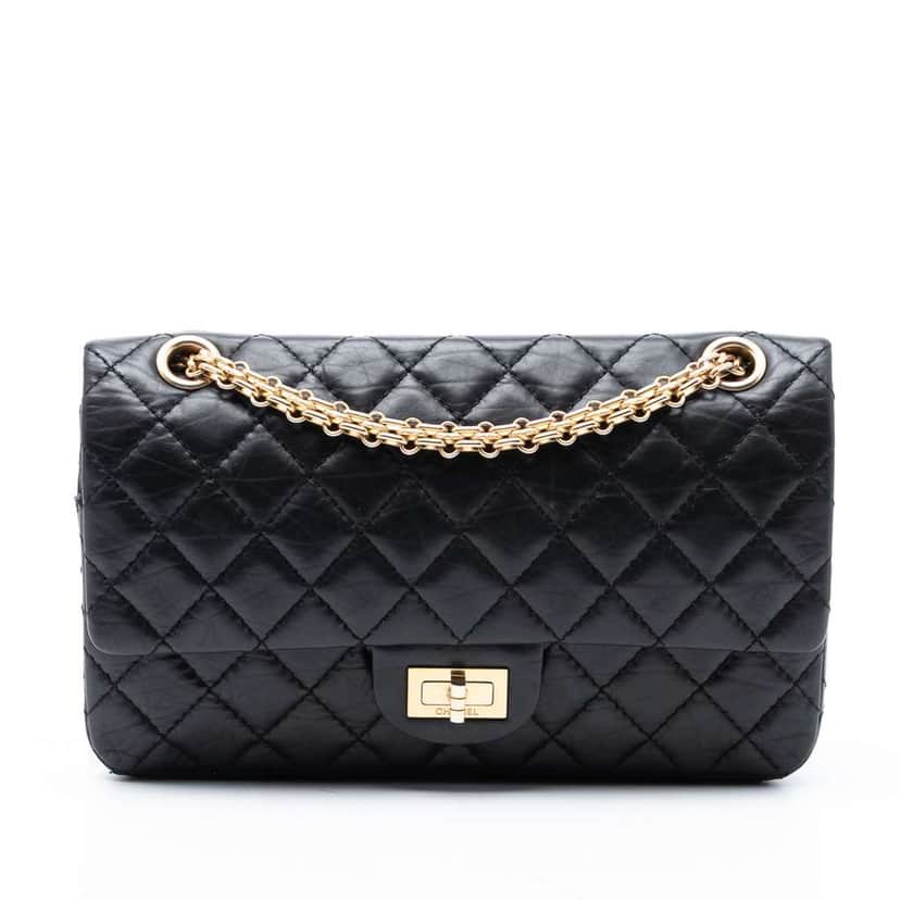 Chanel Reissue 2.55 Quilted Aged Calfskin Double Flap 225 Black Leather Good condition - Front View