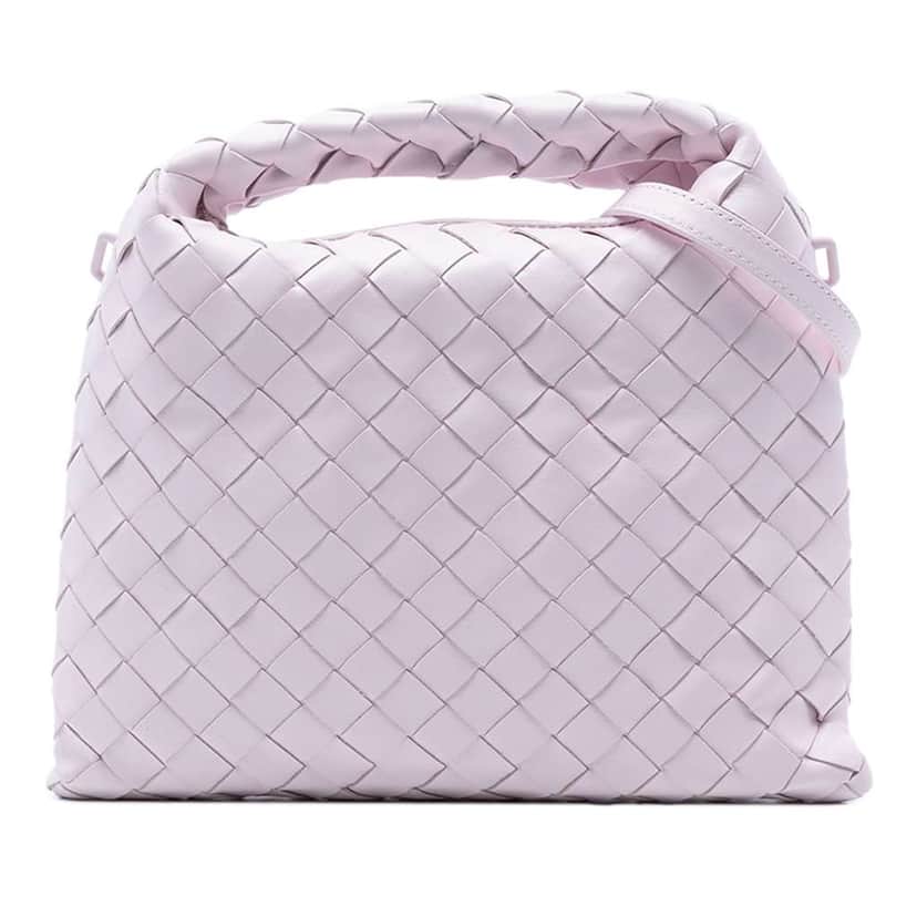 Bottega Veneta Mini Calfskin Intrecciato Hop Satchel Pink Leather Very good condition - Front View