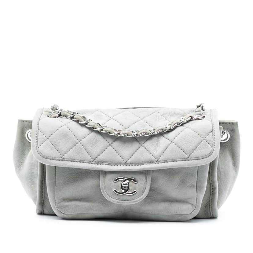 Chanel Calfskin French Riviera Shoulder Bag Grey Leather Good condition - Front View