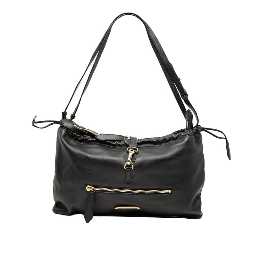 Burberry Leather Big Crush Shoulder Bag Black Leather Good condition - Front View
