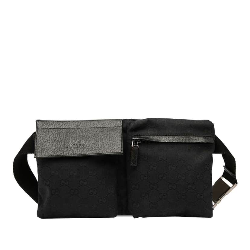 Gucci GG Canvas Double Pocket Belt Bag Black Canvas Good condition - Front View