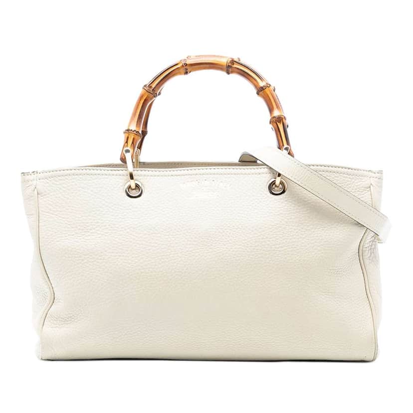 Gucci Medium Calfskin Bamboo Shopper Satchel White Leather Good condition - Front View