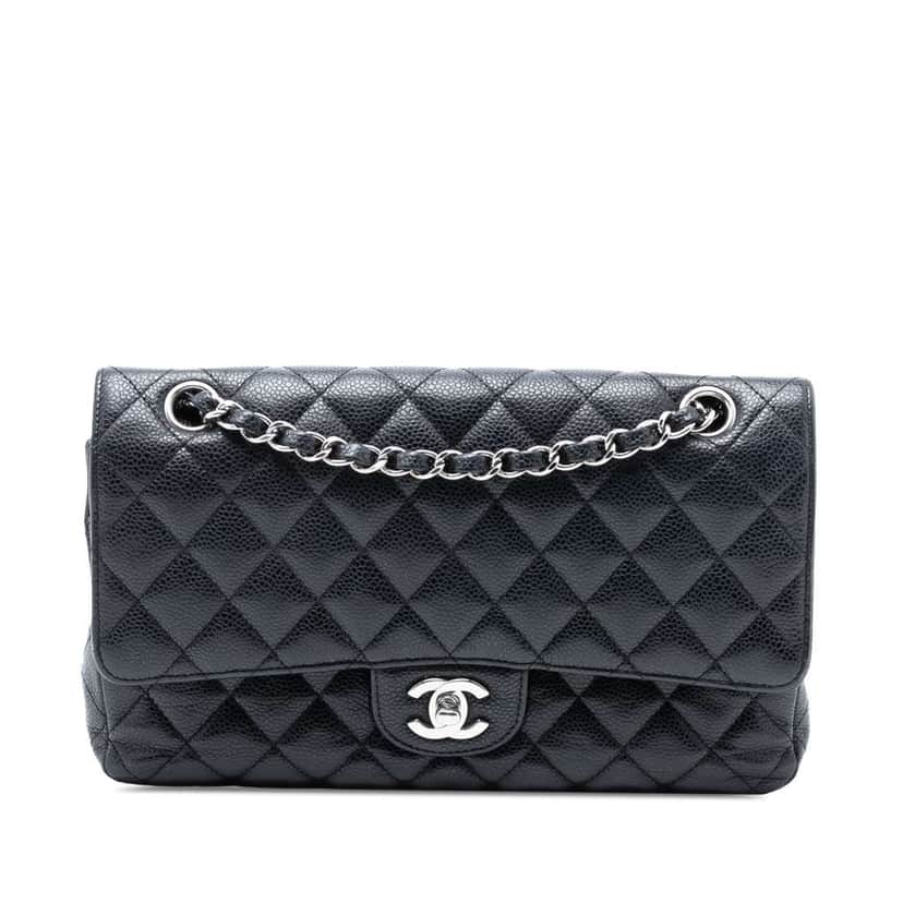 Chanel Medium Classic Caviar Double Flap Black Leather Very good condition - Front View
